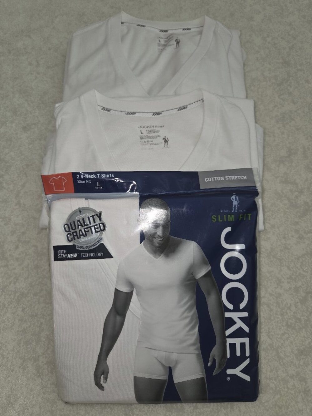 Jockey Slim Fit Cotton Stretch V-Neck Undershirts (2 count) L -- plus 5 Bonus
